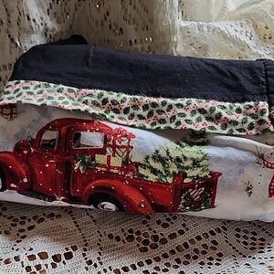 Set Of 2 Red Truck & Snowman Holly Trimmed Pillowcases